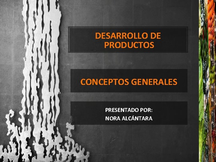 DESARROLLO DE PRODUCTOS CONCEPTOS GENERALES PRESENTADO POR: NORA ALCÁNTARA 