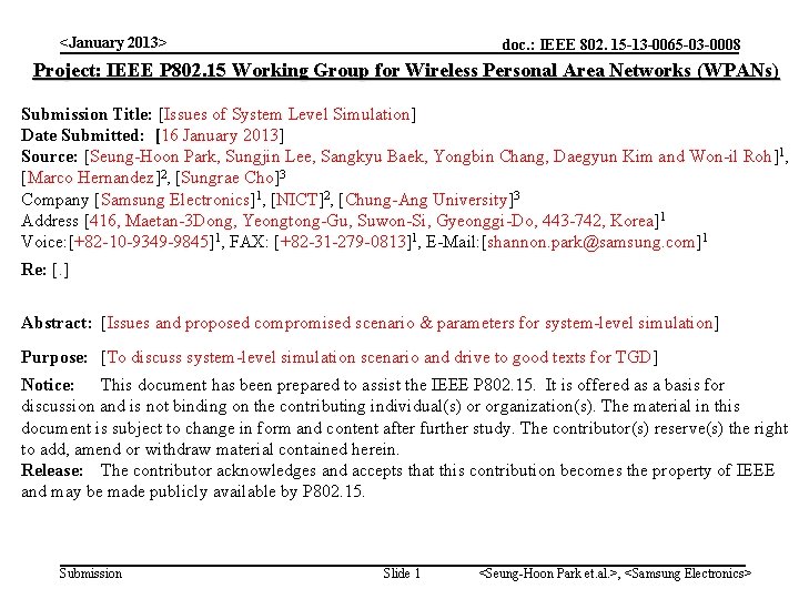 <January 2013> doc. : IEEE 802. 15 -13 -0065 -03 -0008 Project: IEEE P