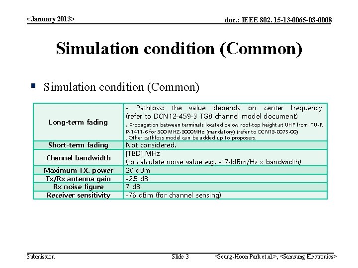 <January 2013> doc. : IEEE 802. 15 -13 -0065 -03 -0008 Simulation condition (Common)