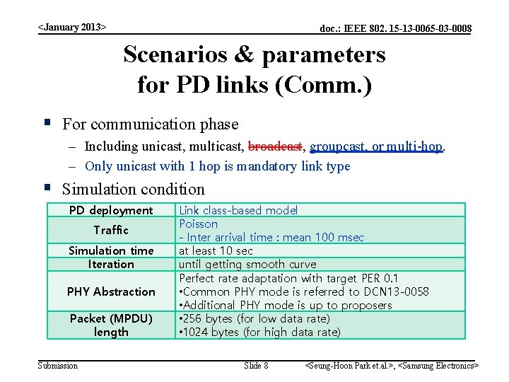 <January 2013> doc. : IEEE 802. 15 -13 -0065 -03 -0008 Scenarios & parameters