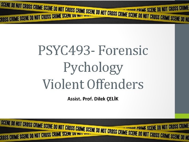 PSYC 493 - Forensic Pychology Violent Offenders Assist. Prof. Dilek ÇELİK 