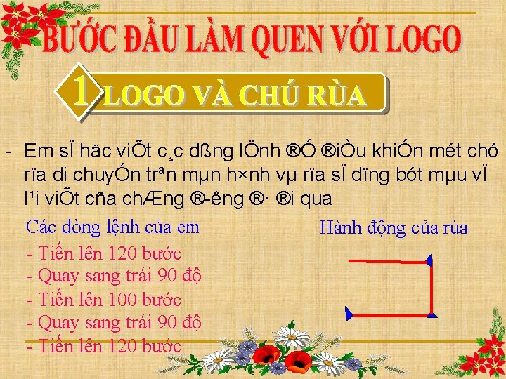  Em sÏ häc viÕt c¸c dßng lÖnh ®Ó ®iÒu khiÓn mét chó rïa