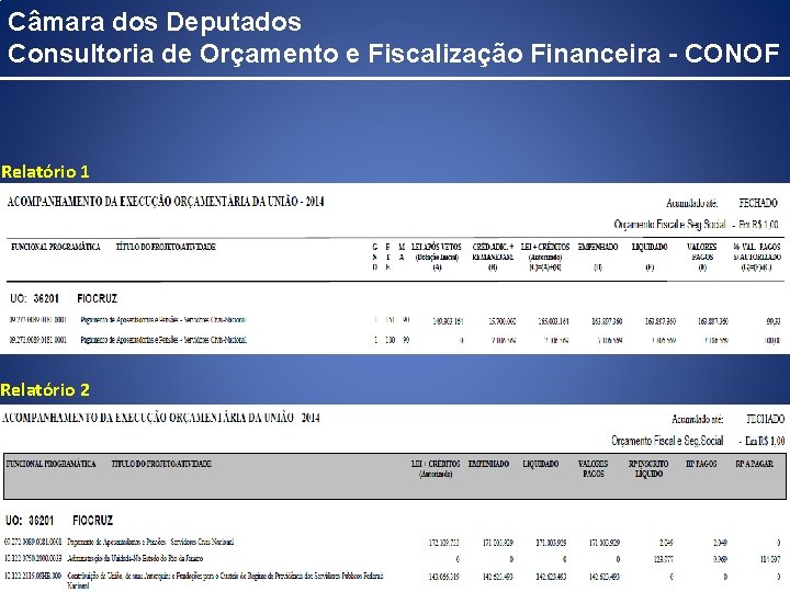 Câmara dos Deputados Consultoria de Orçamento e Fiscalização Financeira - CONOF Relatório 1 Relatório