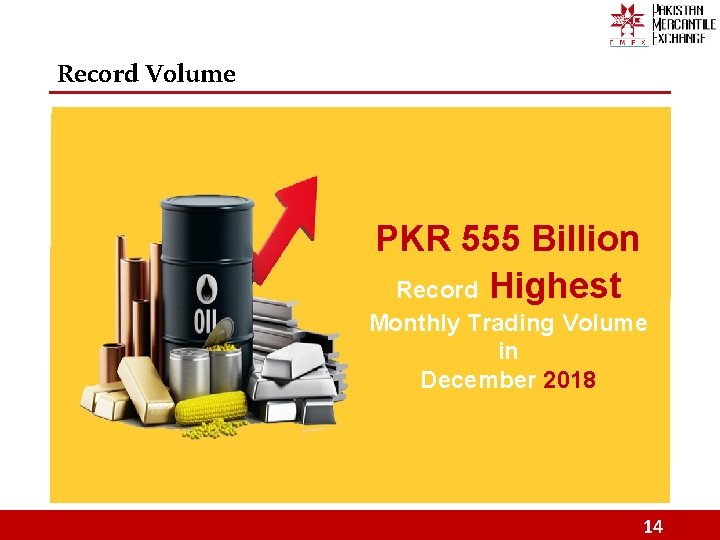 Record Volume PKR 555 Billion Record Highest Monthly Trading Volume in December 2018 14