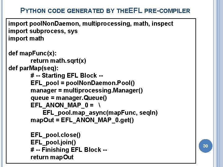 PYTHON CODE GENERATED BY THEEFL PRE-COMPILER import pool. Non. Daemon, multiprocessing, math, inspect import
