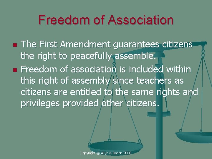Freedom of Association n n The First Amendment guarantees citizens the right to peacefully