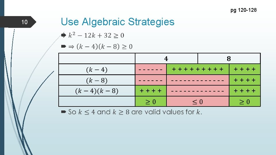 pg 120 -128 10 Use Algebraic Strategies ------ +++++ ------------- ++++ 