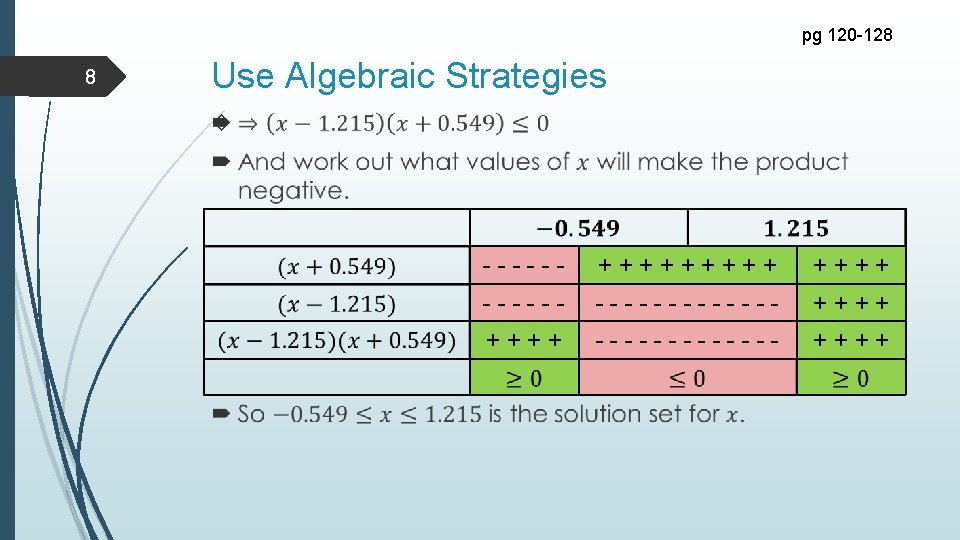 pg 120 -128 8 Use Algebraic Strategies ------ +++++ ------------- ++++ 