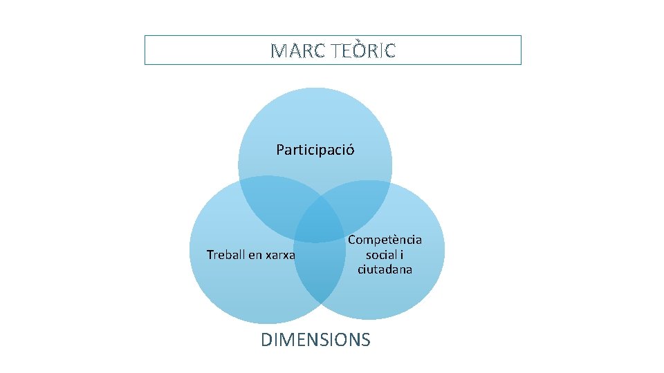 MARC TEÒRIC Participació Treball en xarxa Competència social i ciutadana DIMENSIONS 