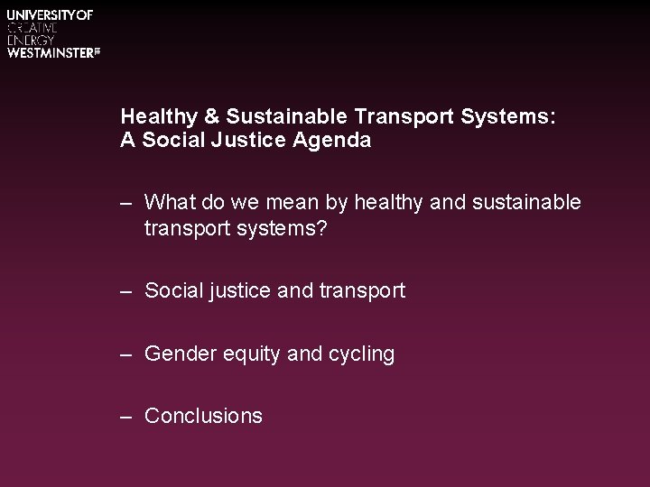 Healthy & Sustainable Transport Systems: A Social Justice Agenda – What do we mean