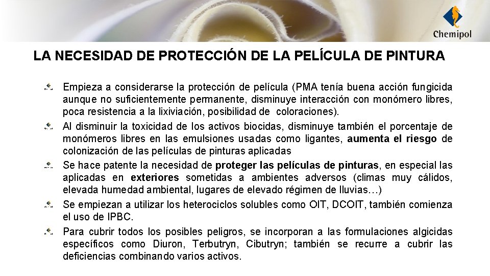 LA NECESIDAD DE PROTECCIÓN DE LA PELÍCULA DE PINTURA Empieza a considerarse la protección