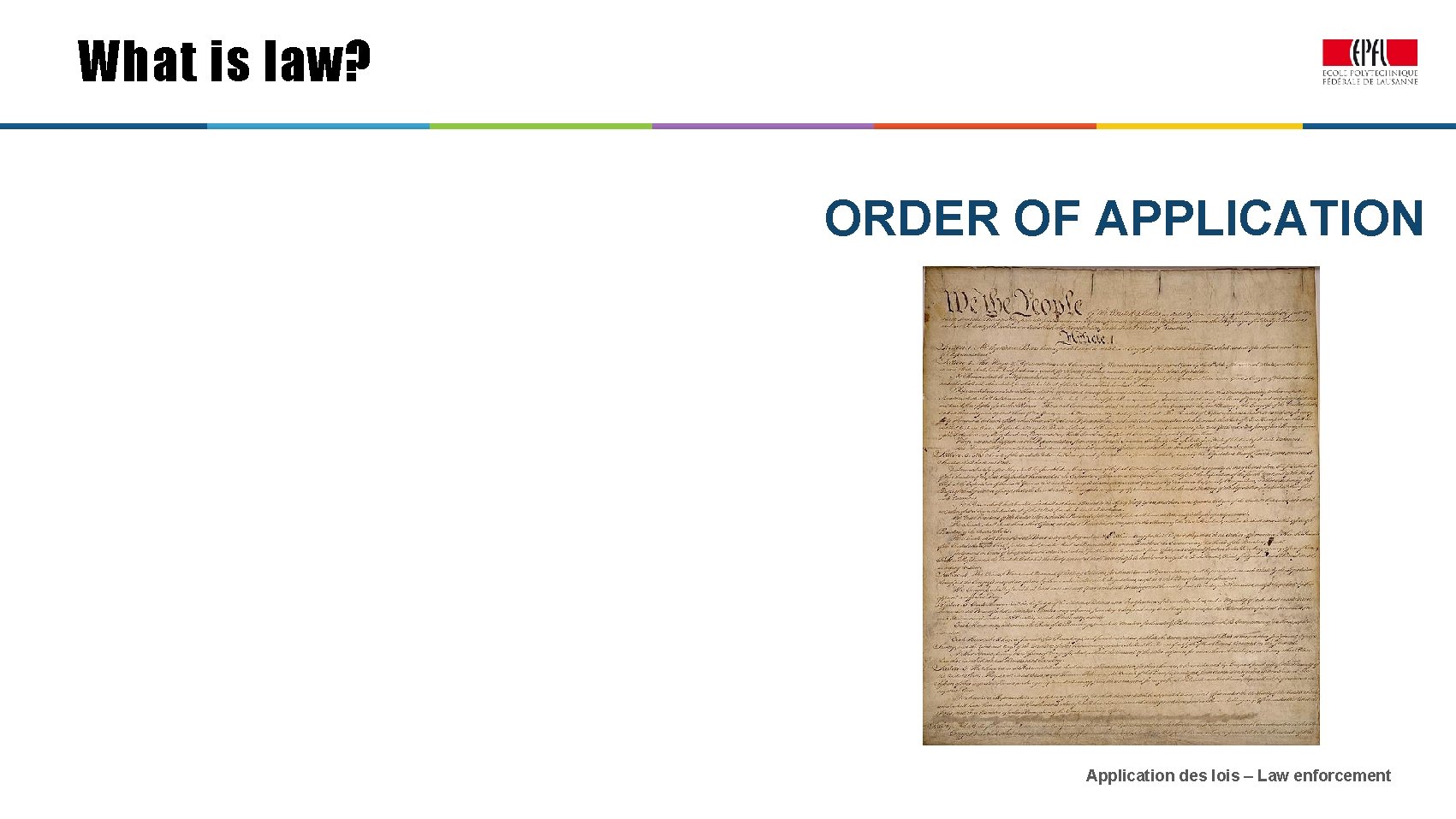 What is law? ORDER OF APPLICATION Application des lois – Law enforcement 