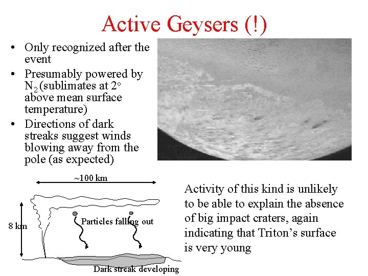 Active Geysers (!) • Only recognized after the event • Presumably powered by N