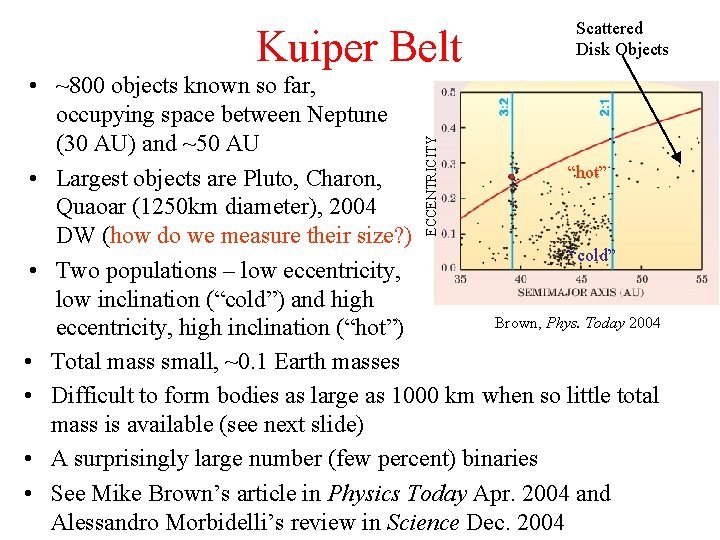 Kuiper Belt Scattered Disk Objects ECCENTRICITY • ~800 objects known so far, occupying space
