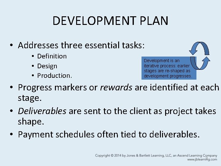 DEVELOPMENT PLAN • Addresses three essential tasks: • Definition • Design • Production. Development