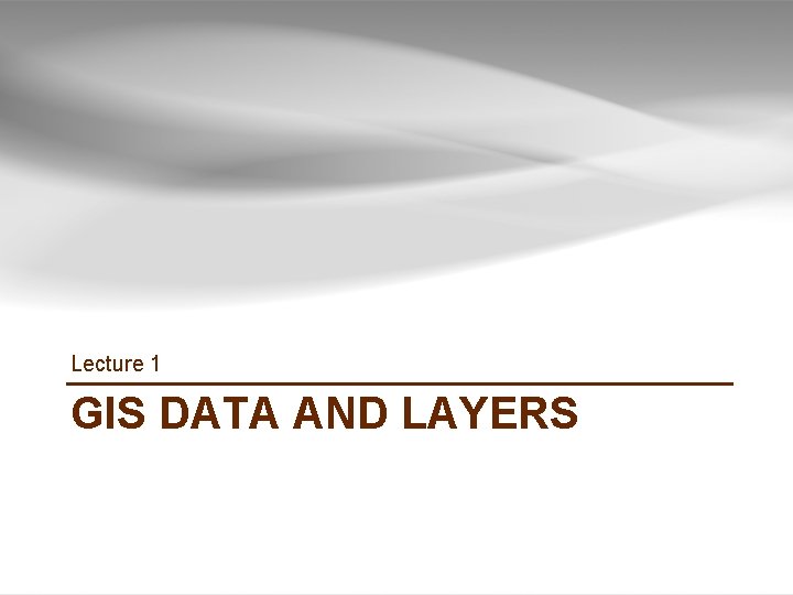 Lecture 1 GIS DATA AND LAYERS 