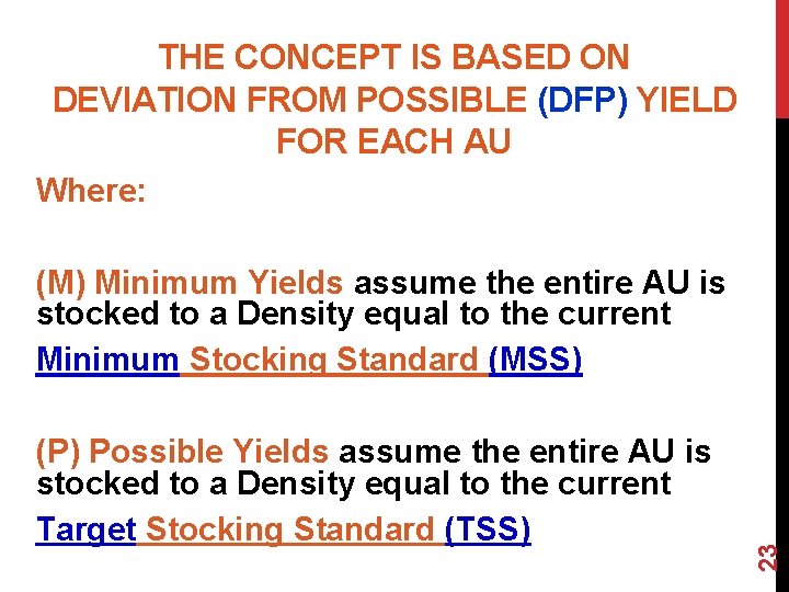 THE CONCEPT IS BASED ON DEVIATION FROM POSSIBLE (DFP) YIELD FOR EACH AU Where: