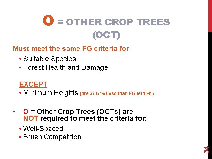 O = OTHER CROP TREES (OCT) Must meet the same FG criteria for: •