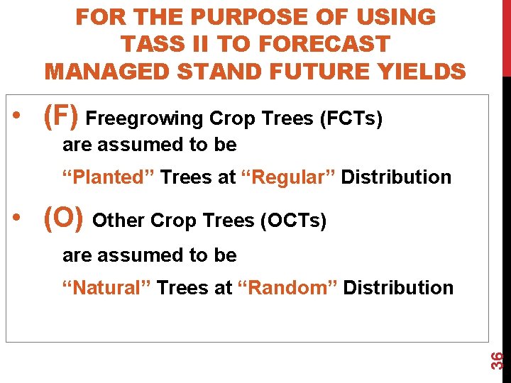 FOR THE PURPOSE OF USING TASS II TO FORECAST MANAGED STAND FUTURE YIELDS •