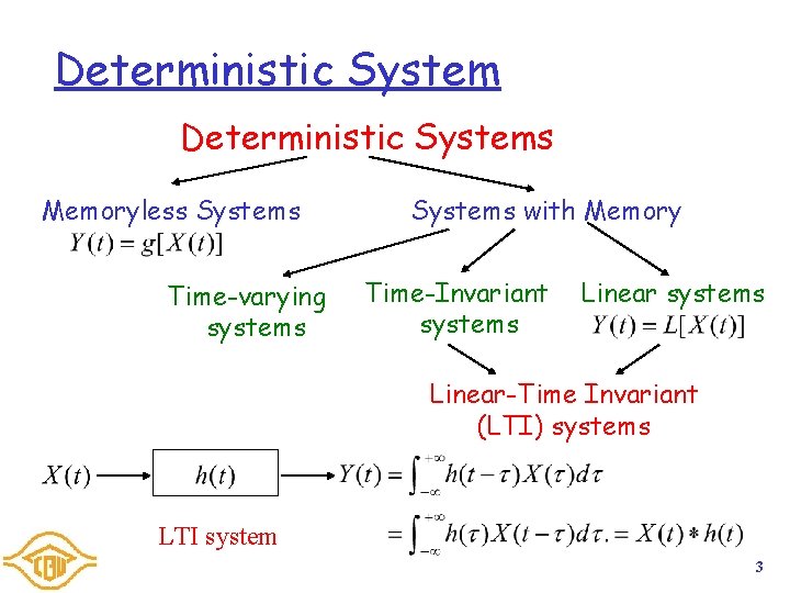 Deterministic Systems Memoryless Systems Time-varying systems Systems with Memory Time-Invariant systems Linear-Time Invariant (LTI) Deterministic Systems Memoryless Systems Time-varying systems Systems with Memory Time-Invariant systems Linear-Time Invariant (LTI)