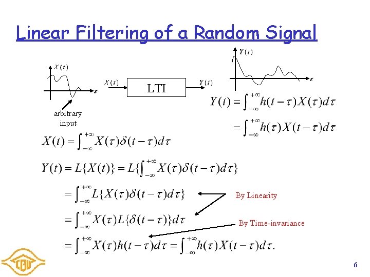 Linear Filtering of a Random Signal LTI arbitrary input By Linearity By Time-invariance 6 Linear Filtering of a Random Signal LTI arbitrary input By Linearity By Time-invariance 6