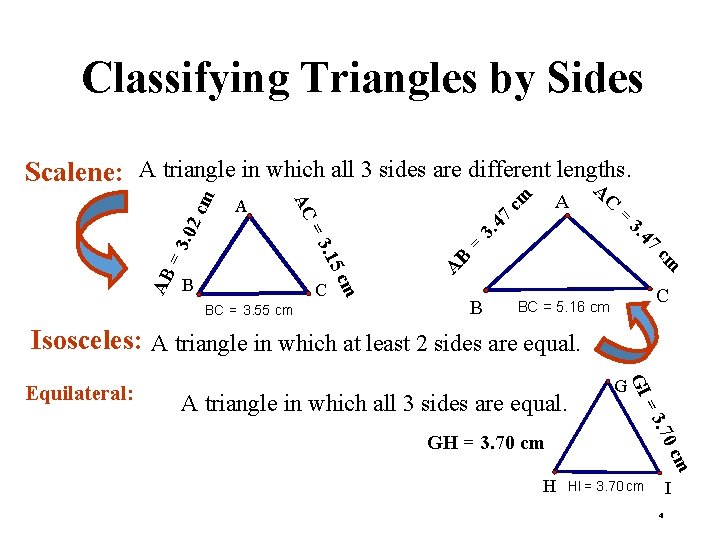 Classifying Triangles by Sides cm 47 3. = B A cm =3. 02 47