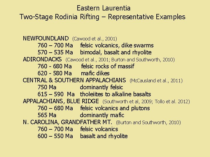 Eastern Laurentia Two-Stage Rodinia Rifting – Representative Examples NEWFOUNDLAND (Cawood et al. , 2001)