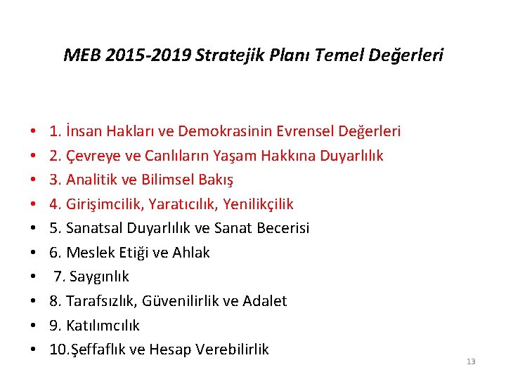 MEB 2015 -2019 Stratejik Planı Temel Değerleri • • • 1. İnsan Hakları ve