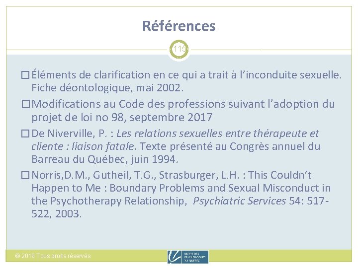 Références 115 � Éléments de clarification en ce qui a trait à l’inconduite sexuelle.