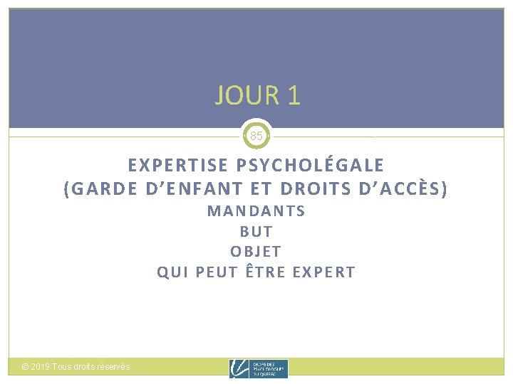 JOUR 1 85 EXPERTISE PSYCHOLÉGALE (GARDE D’ENFANT ET DROITS D’ACCÈS) MANDANTS BUT OBJET QUI