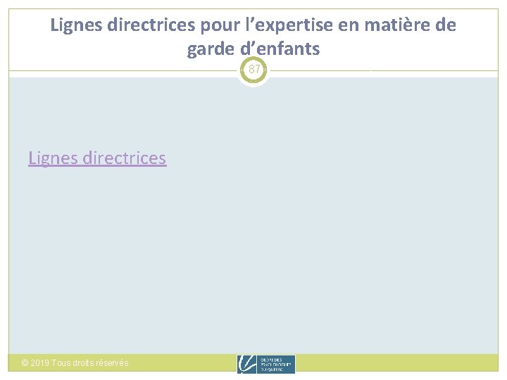 Lignes directrices pour l’expertise en matière de garde d’enfants 87 Lignes directrices © 2019