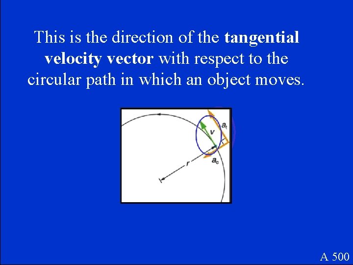 This is the direction of the tangential velocity vector with respect to the circular