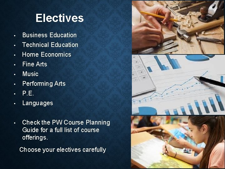 Electives • Business Education • Technical Education • Home Economics • Fine Arts •