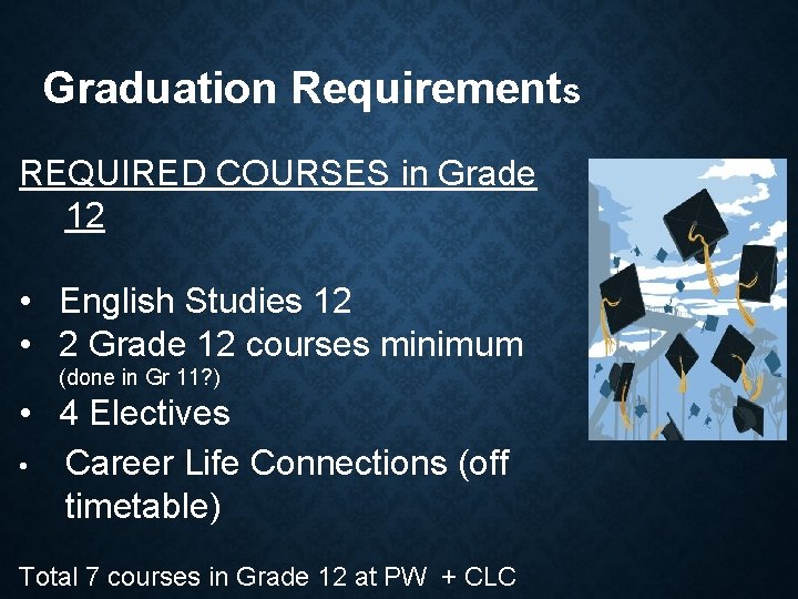 Graduation Requirements REQUIRED COURSES in Grade 12 • English Studies 12 • 2 Grade