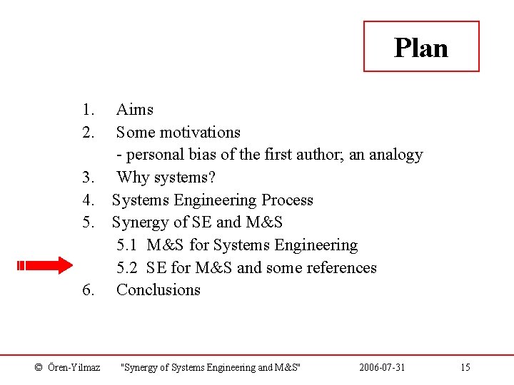 Plan 1. 2. 3. 4. 5. 6. © Ören-Yilmaz Aims Some motivations - personal