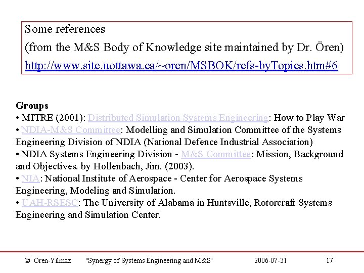 Some references (from the M&S Body of Knowledge site maintained by Dr. Ören) http: