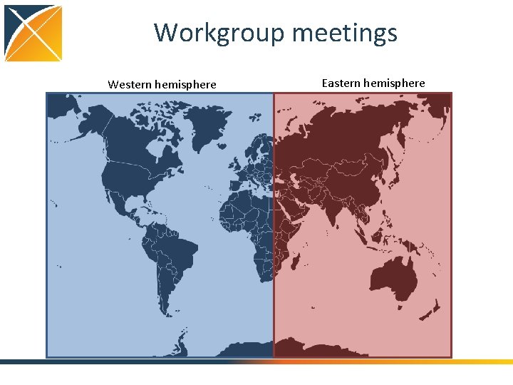 Workgroup meetings Western hemisphere Eastern hemisphere 