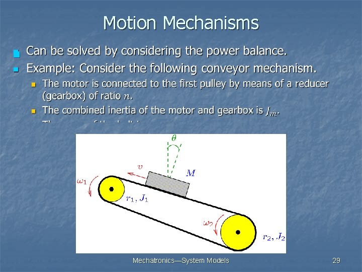 Motion Mechanisms n Mechatronics—System Models 29 Motion Mechanisms n Mechatronics—System Models 29