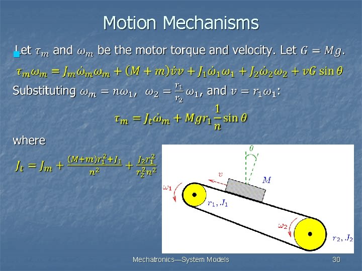 Motion Mechanisms n Mechatronics—System Models 30 Motion Mechanisms n Mechatronics—System Models 30
