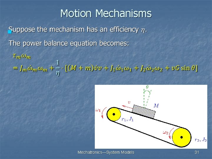 Motion Mechanisms n Mechatronics—System Models 31 Motion Mechanisms n Mechatronics—System Models 31