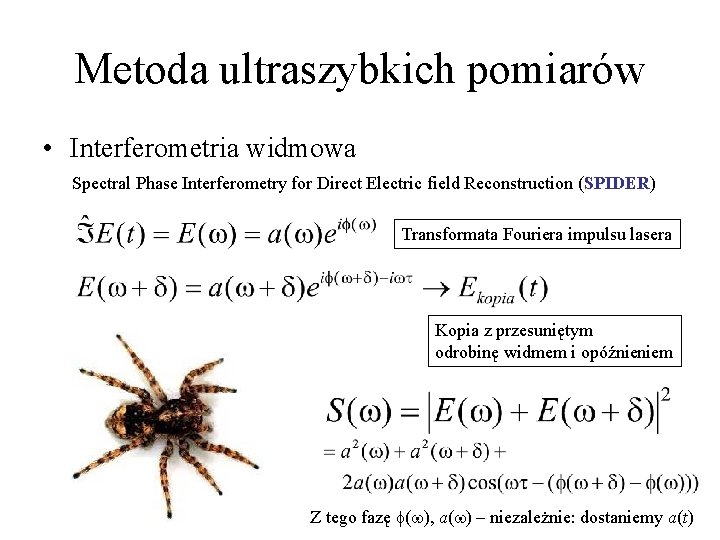Metoda ultraszybkich pomiarów • Interferometria widmowa Spectral Phase Interferometry for Direct Electric field Reconstruction