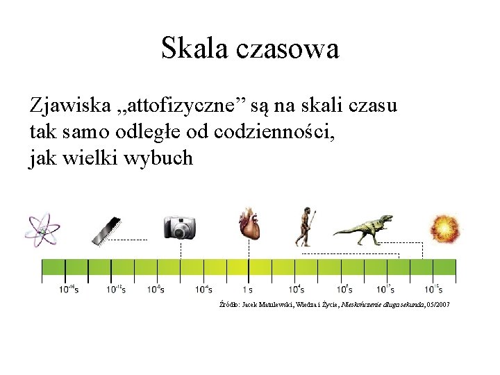 Skala czasowa Zjawiska „attofizyczne” są na skali czasu tak samo odległe od codzienności, jak