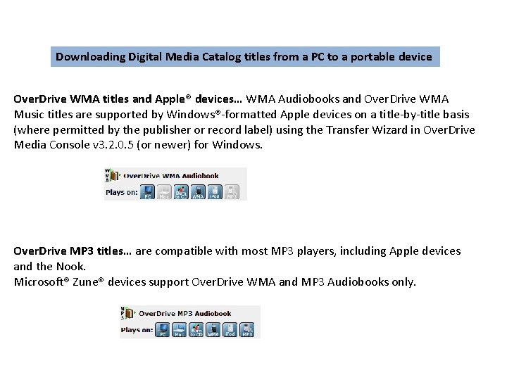 Downloading Digital Media Catalog titles from a PC to a portable device Over. Drive