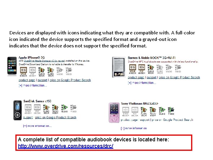 Devices are displayed with icons indicating what they are compatible with. A full-color icon