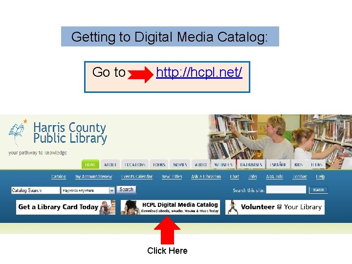 Getting to Digital Media Catalog: Go to http: //hcpl. net/ Click Here 
