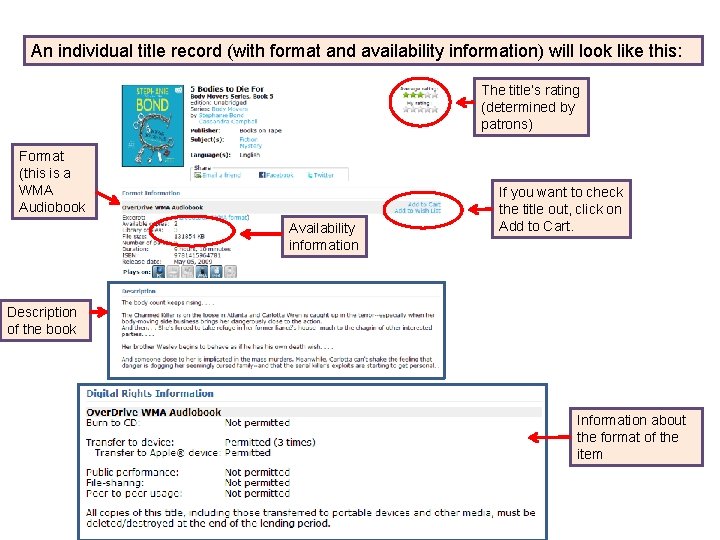 An individual title record (with format and availability information) will look like this: The