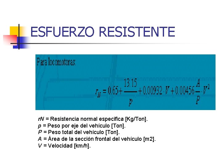 ESFUERZO RESISTENTE r. N = Resistencia normal especifica [Kg/Ton]. p = Peso por eje