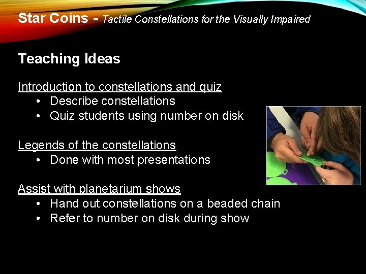 Star Coins - Tactile Constellations for the Visually Impaired Teaching Ideas Introduction to constellations