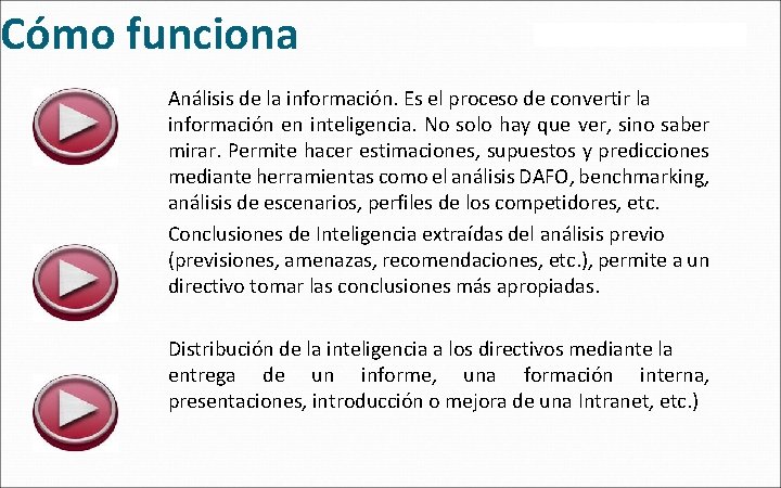 Cómo funciona Análisis de la información. Es el proceso de convertir la información en