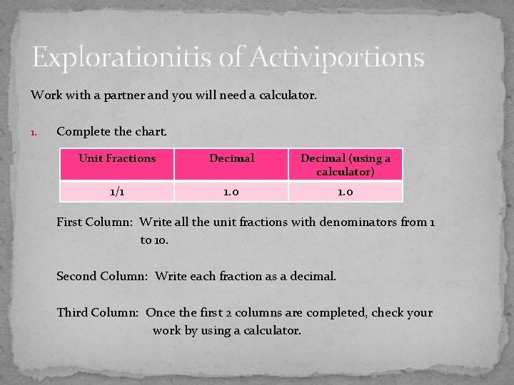 Explorationitis of Activiportions Work with a partner and you will need a calculator. 1.